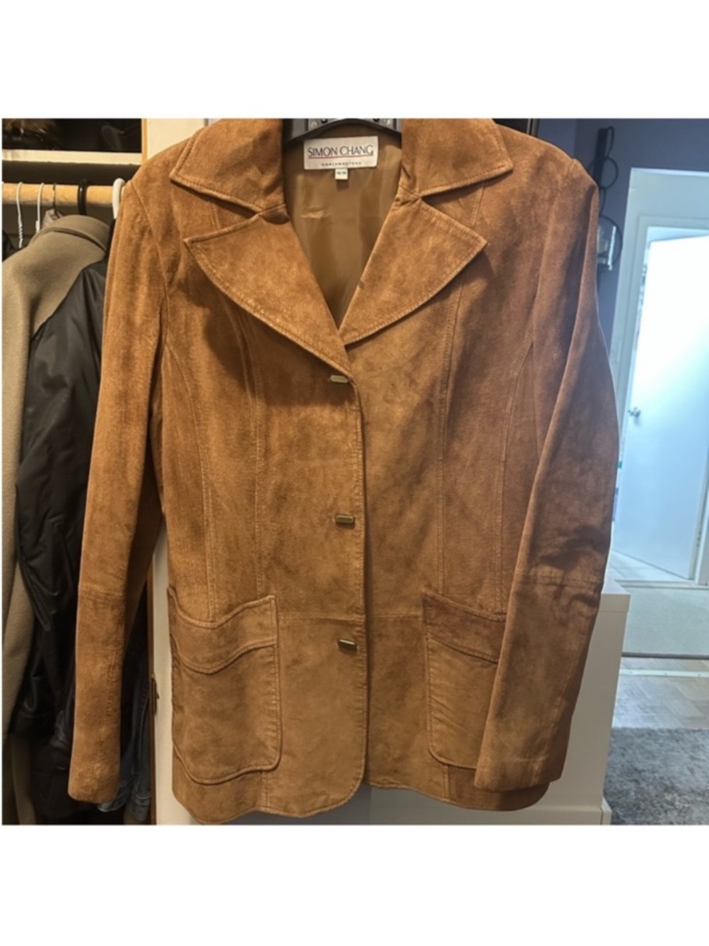 Simon Chang Women's Camel Suede Blazer - Picture 2 of 4